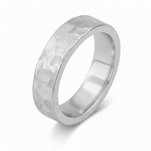 5mm Hammered Sterling Silver Band Ring - Unisex
