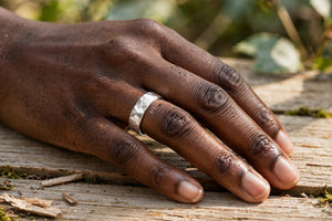 5mm Hammered Sterling Silver Band Ring - Unisex