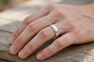 5mm Hammered Sterling Silver Band Ring - Unisex