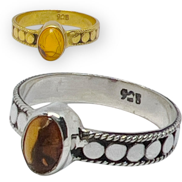 Amber Dot Band Sterling Silver Ring