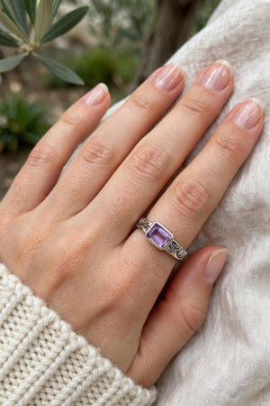 Faceted Amethyst Ring in Solid 925 Sterling Silver