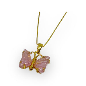 Golden Tourmaline Gemstone Butterfly Pendant Necklace