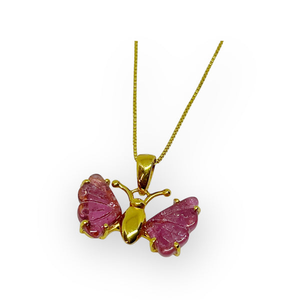 Golden Tourmaline Butterfly Pendant Necklace