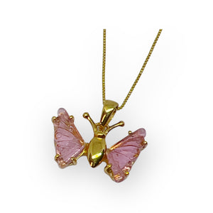 Golden Tourmaline Gemstone Butterfly Pendant Necklace