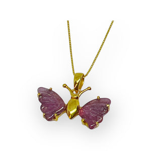 Golden Tourmaline Gemstone Butterfly Pendant Necklace