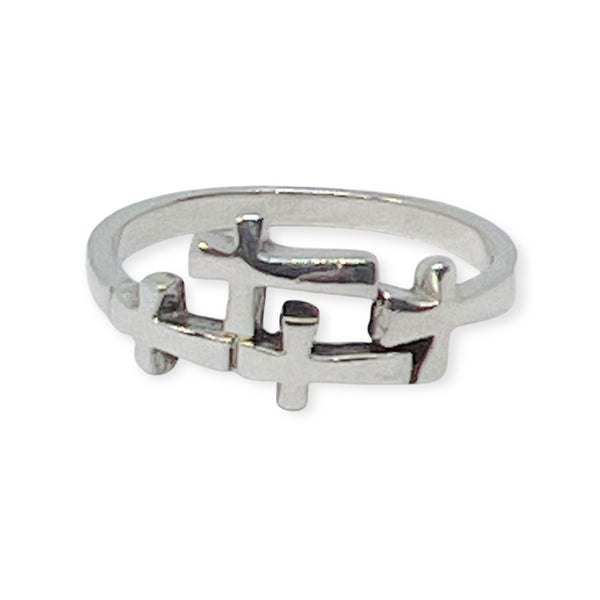 Sideways Crosses Sterling Silver Ring