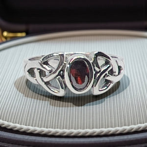 Garnet CZ Celtic Sterling Silver Ring