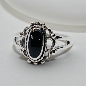 Small Oval Black Onyx Sterling Silver Ring