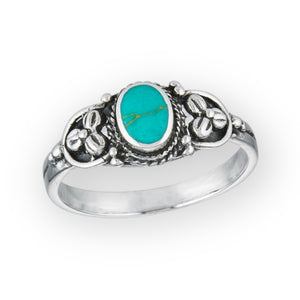 Turquoise Floral Petite Sterling Silver Ring