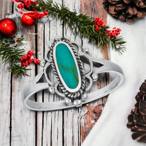 Filigree Oval Turquoise Sterling Silver Ring