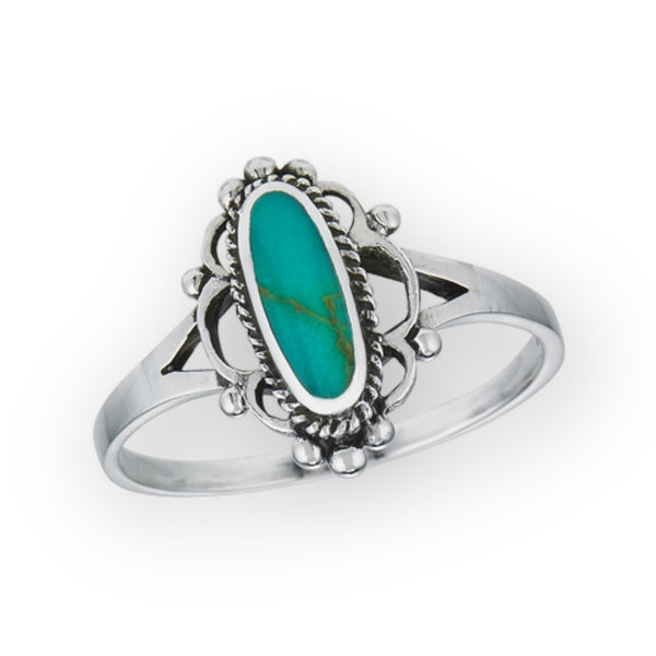 Filigree Oval Turquoise Sterling Silver Ring