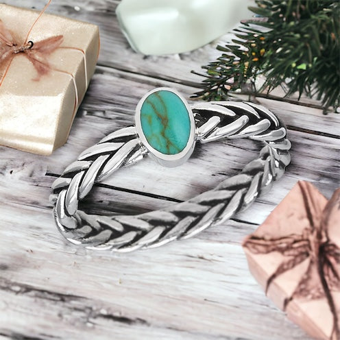 Turquoise Braid Rope Sterling Silver Ring