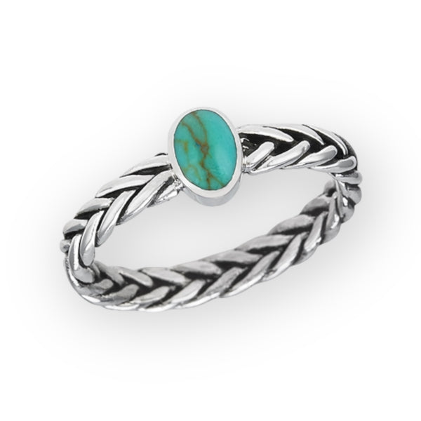 Turquoise Braid Rope Sterling Silver Ring