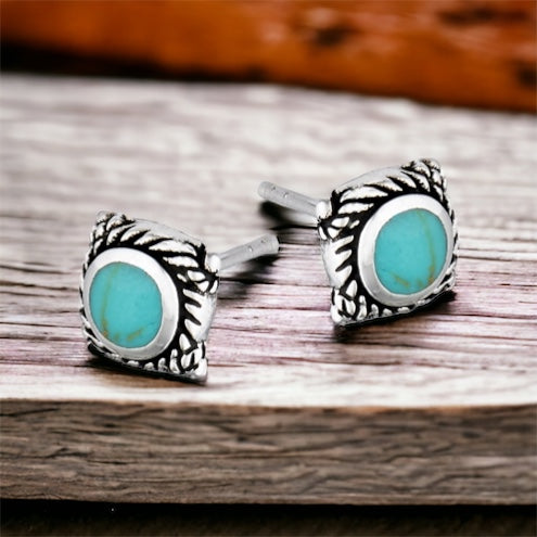 Square Turquoise Sterling Silver Stud Earrings