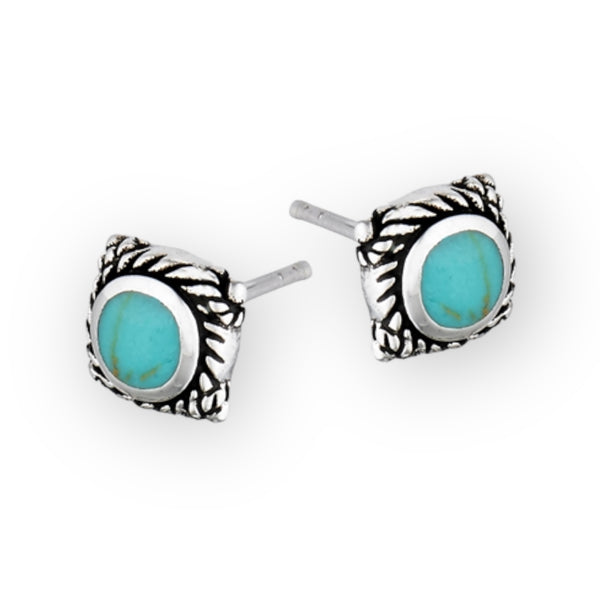 Square Turquoise Sterling Silver Stud Earrings