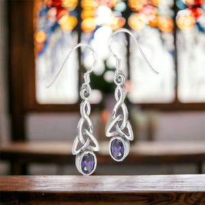 Amethyst CZ Celtic Sterling Silver Earrings