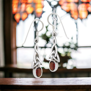 Garnet CZ Celtic Sterling Silver Earrings