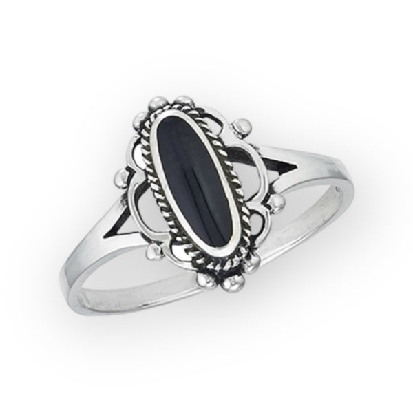 Small Oval Black Onyx Sterling Silver Ring