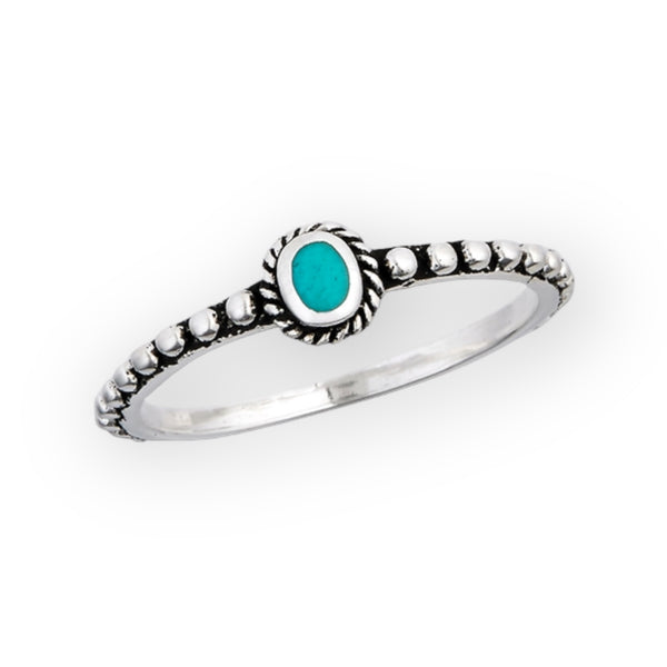 Petite Turquoise Granulated Sterling Silver Ring