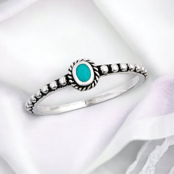 Petite Turquoise Granulated Sterling Silver Ring
