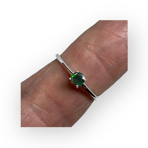 Petite Australian Round Black Opal Sterling Silver Ring