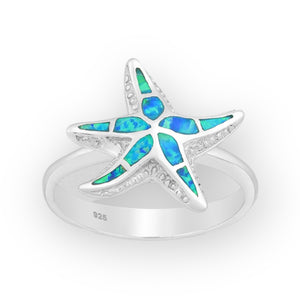 Blue Opal Starfish Sterling Silver Ring