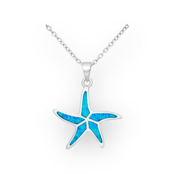 Blue Opal Sterling Silver Starfish Necklace