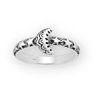 Celestial Moon And Stars Sterling Silver Ring