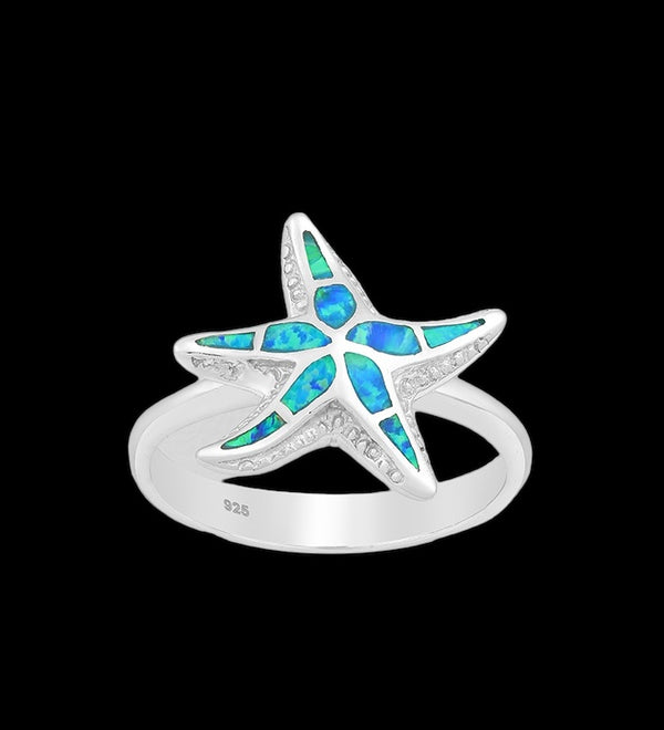 Blue Opal Starfish Sterling Silver Ring