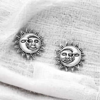 Sun And Moon Sterling Silver Stud Earrings