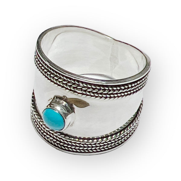 Turquoise Wide Band Sterling Silver Ring