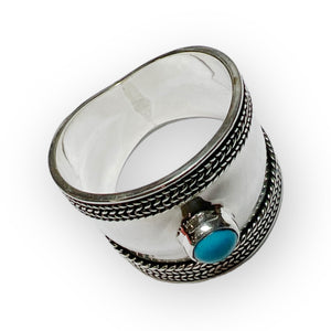 Turquoise Wide Band Sterling Silver Ring
