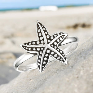 Shiny Starfish Sterling Silver Ring