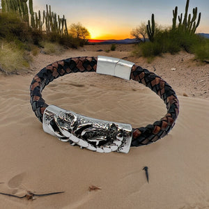 Stainless Steel Leather Braid Scorpion Bracelet