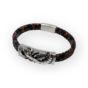 Stainless Steel Leather Braid Scorpion Bracelet