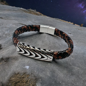Stainless Steel Leather Braid Motion Bracelet