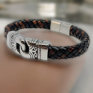 Stainless Steel Leather Braid Bond Bracelet