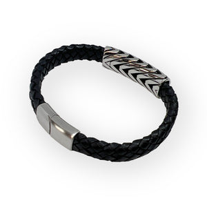 Stainless Steel Leather Braid Motion Bracelet