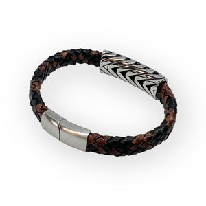 Stainless Steel Leather Braid Motion Bracelet