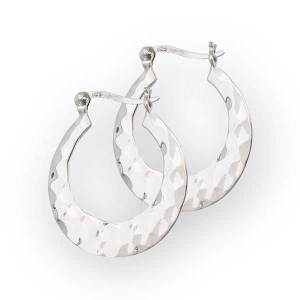 Hammered Hoops Sterling Silver Earrings