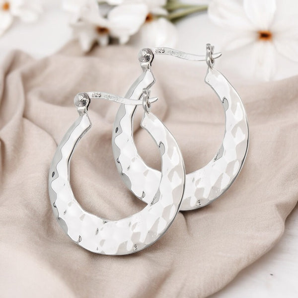 Hammered Hoops Sterling Silver Earrings