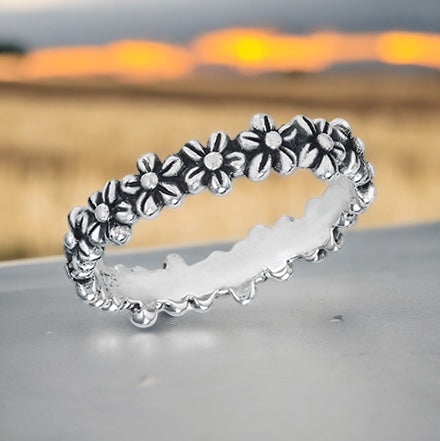 Circle Of Flowers Sterling Silver Ring
