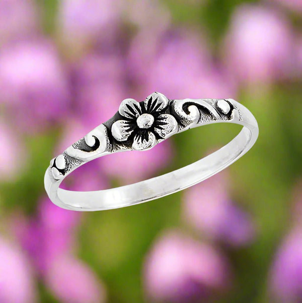 Petite Flower Swirl Sterling Silver Ring