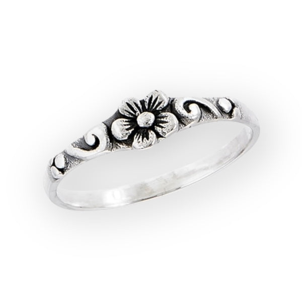 Petite Flower Swirl Sterling Silver Ring