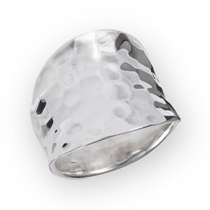 Hammered Wide Band Sterling Silver Ring
