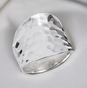 Hammered Wide Band Sterling Silver Ring