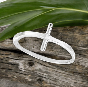 Flat Cross Sterling Silver Ring