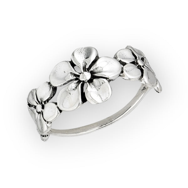 Plumeria Flowers Sterling Silver Ring
