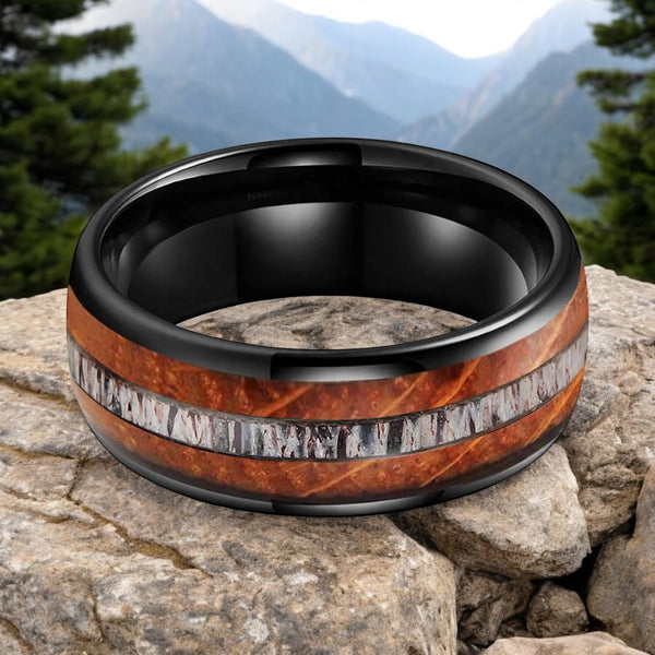 Tungsten Carbide Oak and Antler Ring