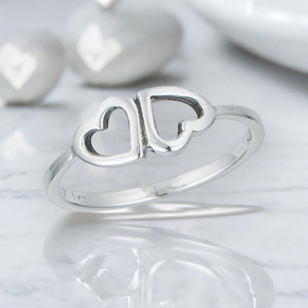 Two Hearts Sterling Silver Ring